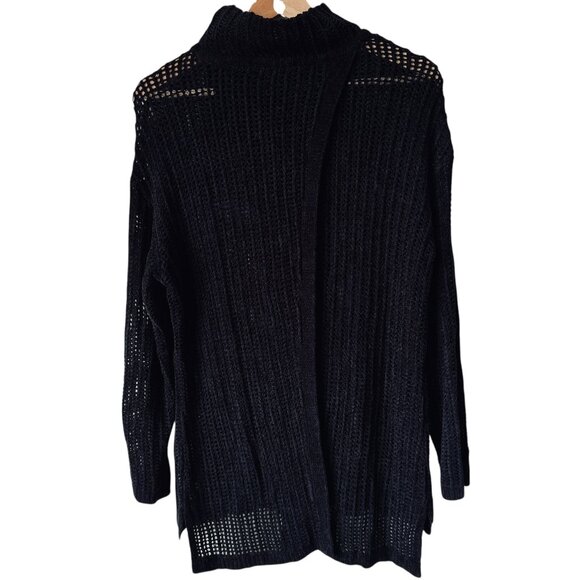 Elie Tahari Open Back Knit Fishnet Mock Neck Sweater Black Lagenlook Whimsigoth - Picture 3 of 16